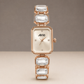 Alric Octa Big Diamond Stone Studded White & Rose Gold Square Quartz Analog Wrist Watch For Girls (14.28 Mm Dial)