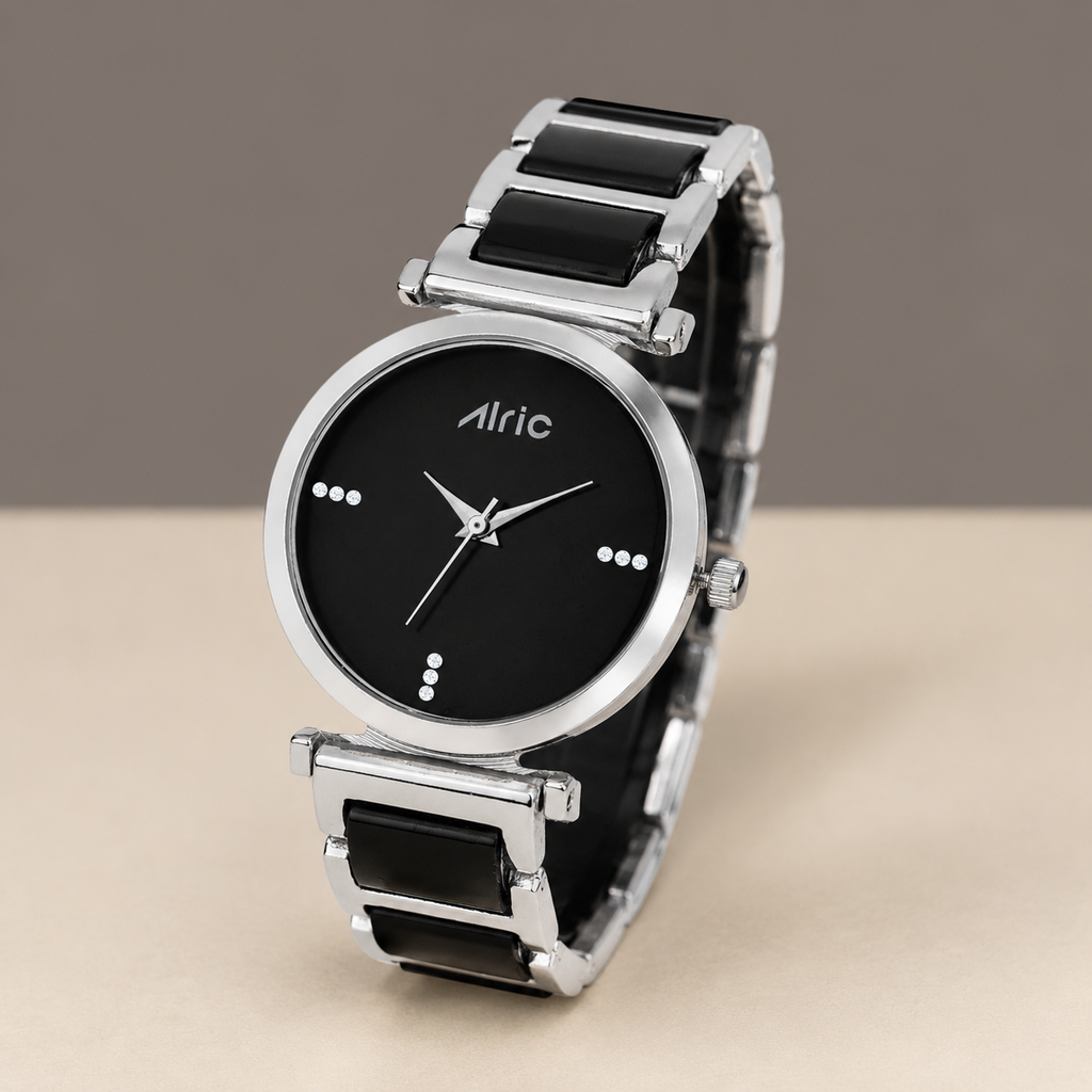 Ellip Black & Silver Quartz Analog Wrist Watch For Girls (13.6 Mm Dial)