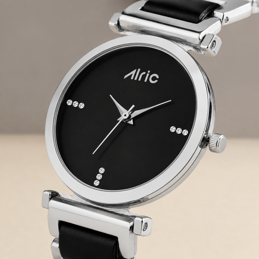 Ellip Black & Silver Quartz Analog Wrist Watch For Girls (13.6 Mm Dial)