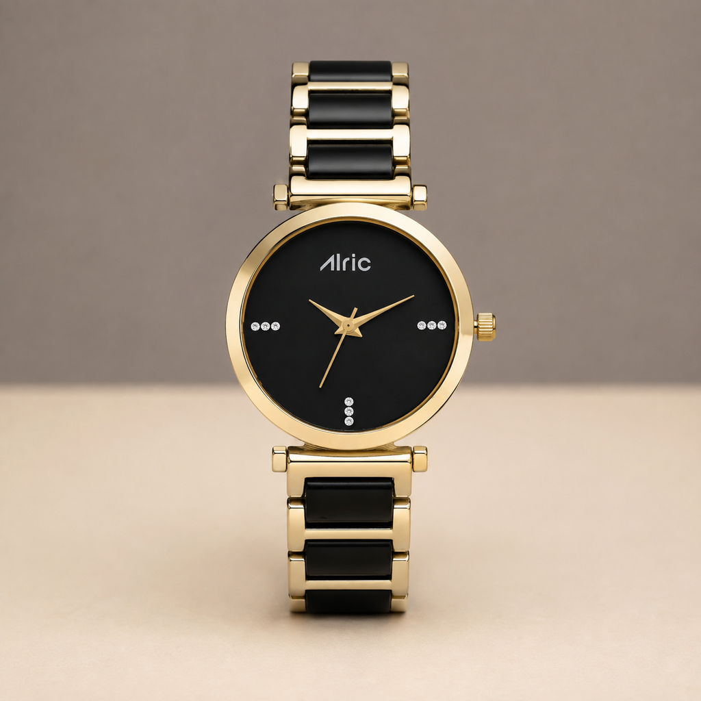 Ellip Rose Gold & Black Quartz Analog Wrist Watch For Girls (13.6 Mm Dial)