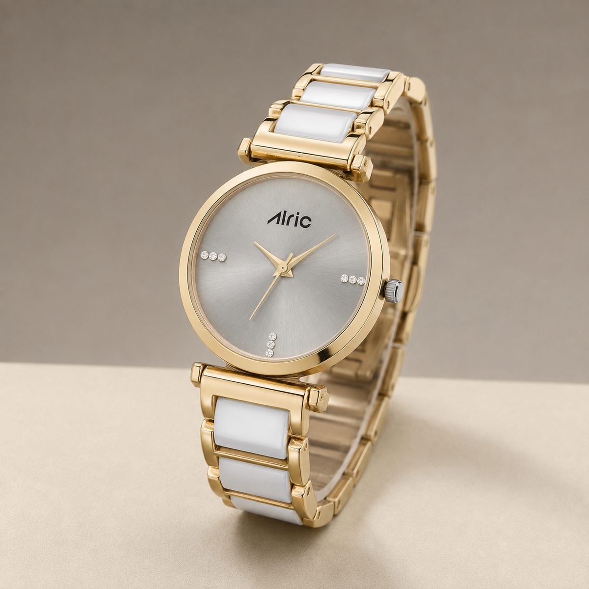 Ellip Gold & White Quartz Analog Wrist Watch For Girls (13.6 Mm Dial)
