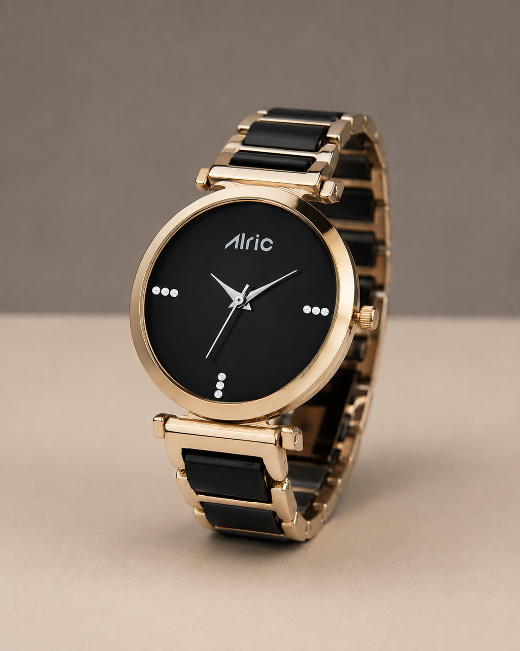 Ellip Gold and Black Round Quartz Analog Wrist Watch For Girls (30 Mm Dial)