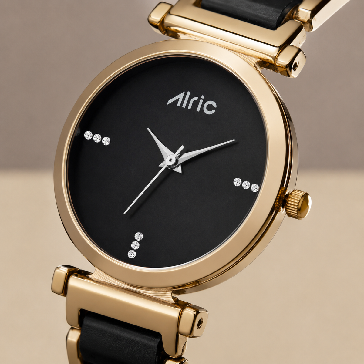 Ellip Gold and Black Round Quartz Analog Wrist Watch For Girls (30 Mm Dial)