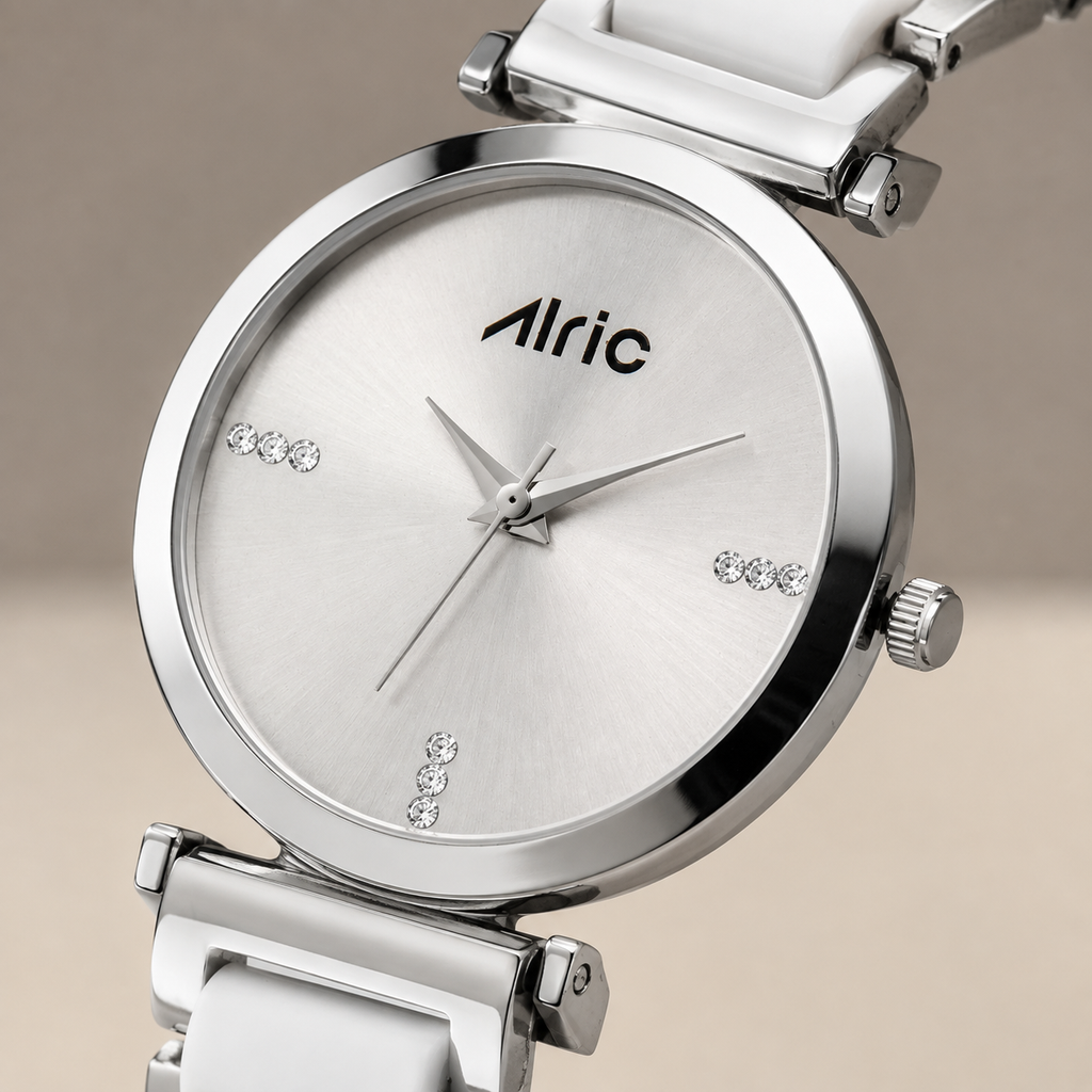 Ellip White & Silver Round Quartz Analog Wrist Watch For Women (13.6 Mm Dial)