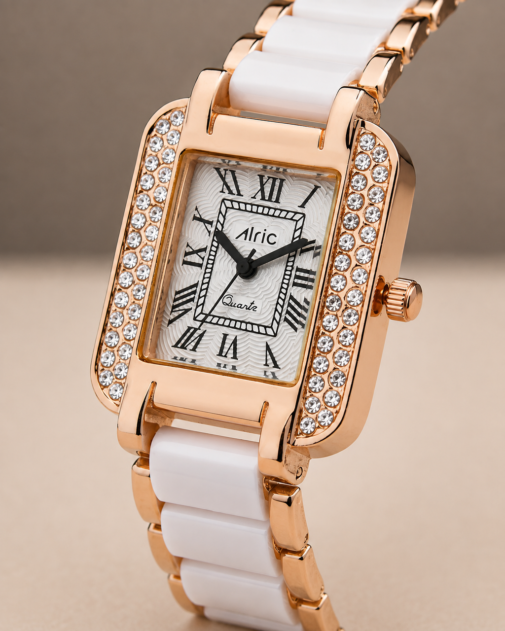 Minted White & Gold Square Quartz Analog Wrist Watch For Girls (30 Mm Dial)