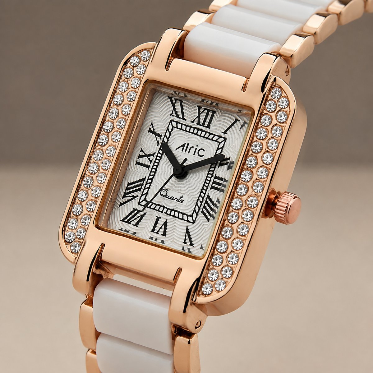 Minted White & Gold Square Quartz Analog Wrist Watch For Girls (30 Mm Dial)