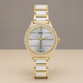 Regal Gold & White Round Quartz Analog Wrist Watch For Women (13.6 Mm Dial)
