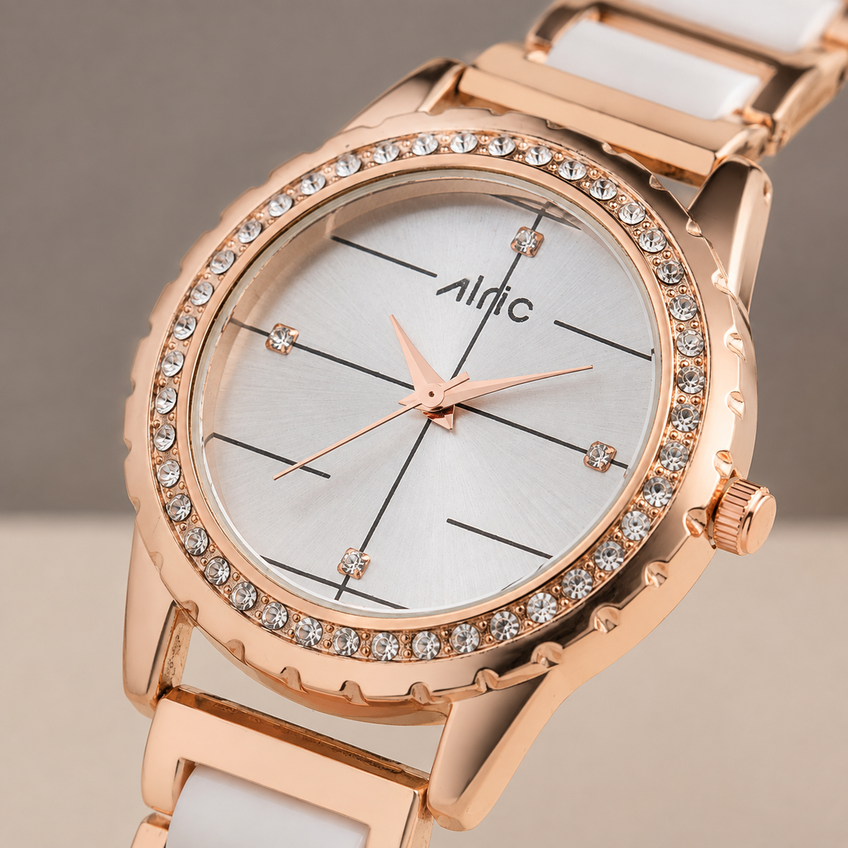 Regal Rose Gold & White Round Quartz Analog Wrist Watch For Women (13.6 Mm Dial)