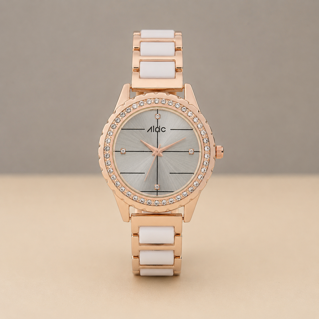 Regal Rose Gold & White Round Quartz Analog Wrist Watch For Women (13.6 Mm Dial)