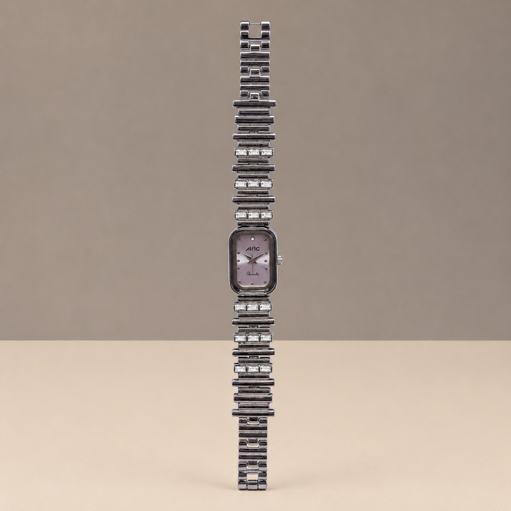 Charm Silver Rectangle Quartz Analog Wrist Watch For Girls (30 Mm Dial)