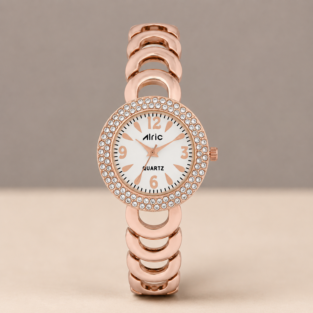 Ritzy Rose Gold & White Round Quartz Analog Wrist Watch For Women (13.6 Mm Dial)
