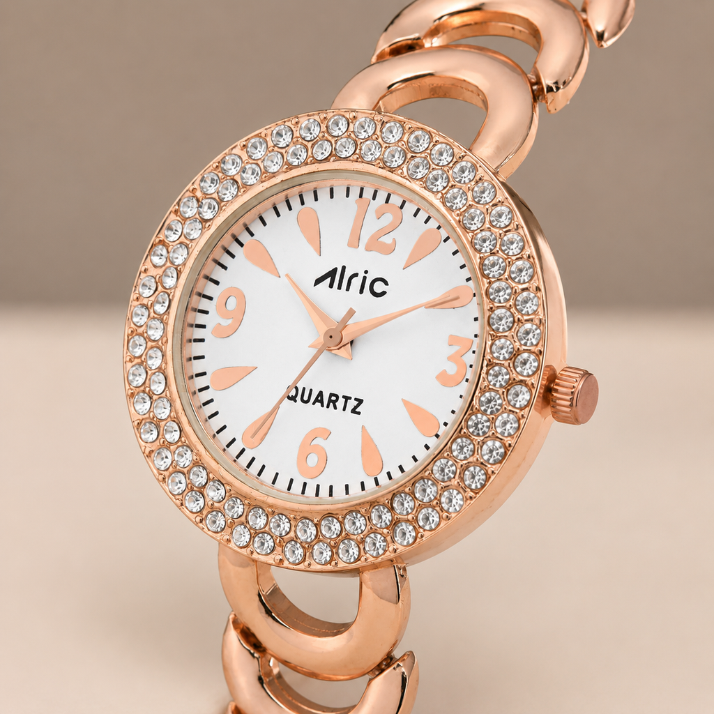 Ritzy Rose Gold & White Round Quartz Analog Wrist Watch For Women (13.6 Mm Dial)