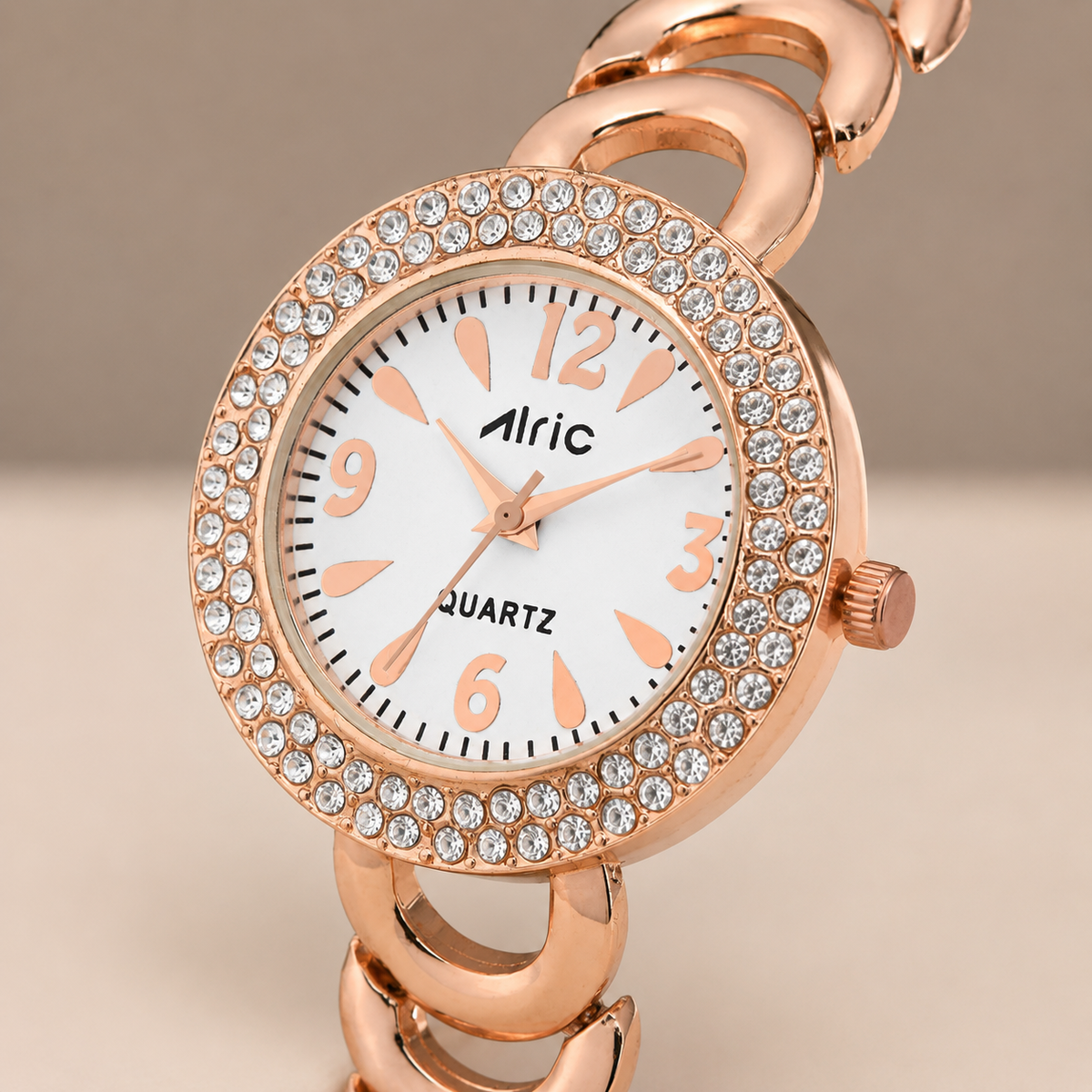 Ritzy Rose Gold & White Round Quartz Analog Wrist Watch For Women (13.6 Mm Dial)