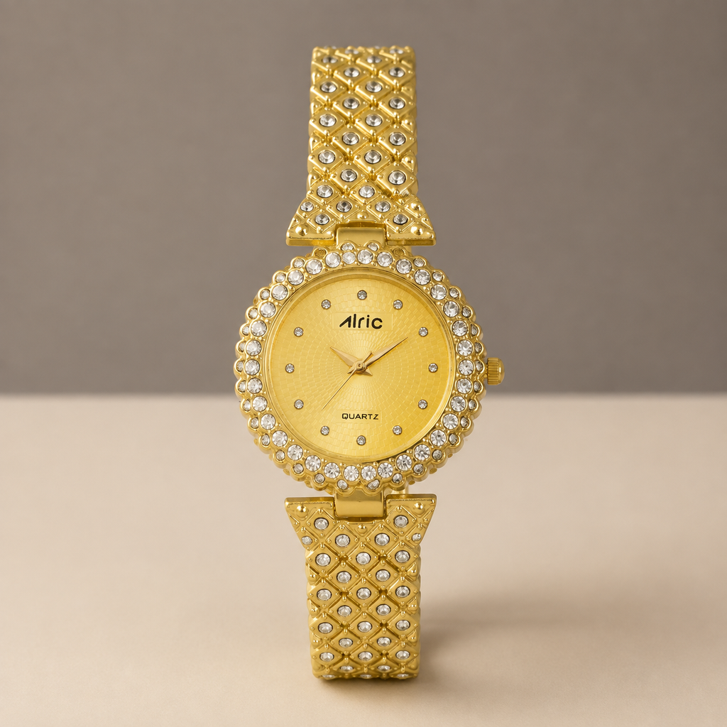 Lavish Gold  Analog Quartz with Jewels | Elegant Watch for Women