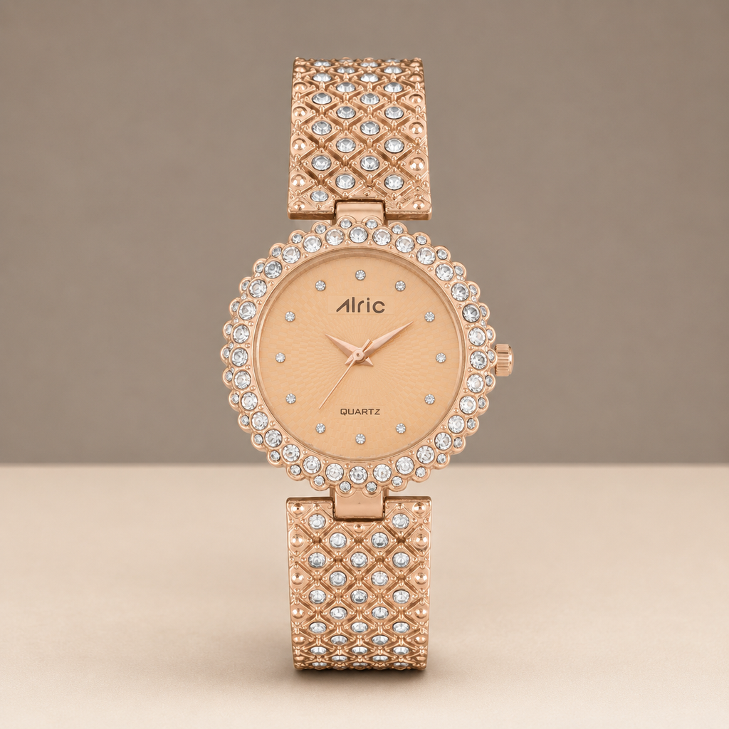 Lavish Rose Gold Analog Quartz with Jewels | Elegant Watch for Women