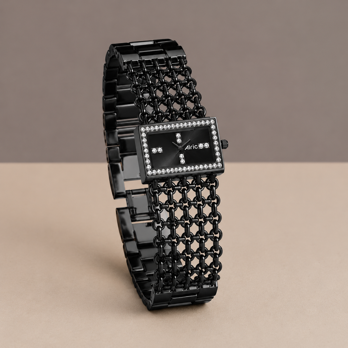 Luxe Black Analog Quartz with Jewels | Elegant Watch for Women