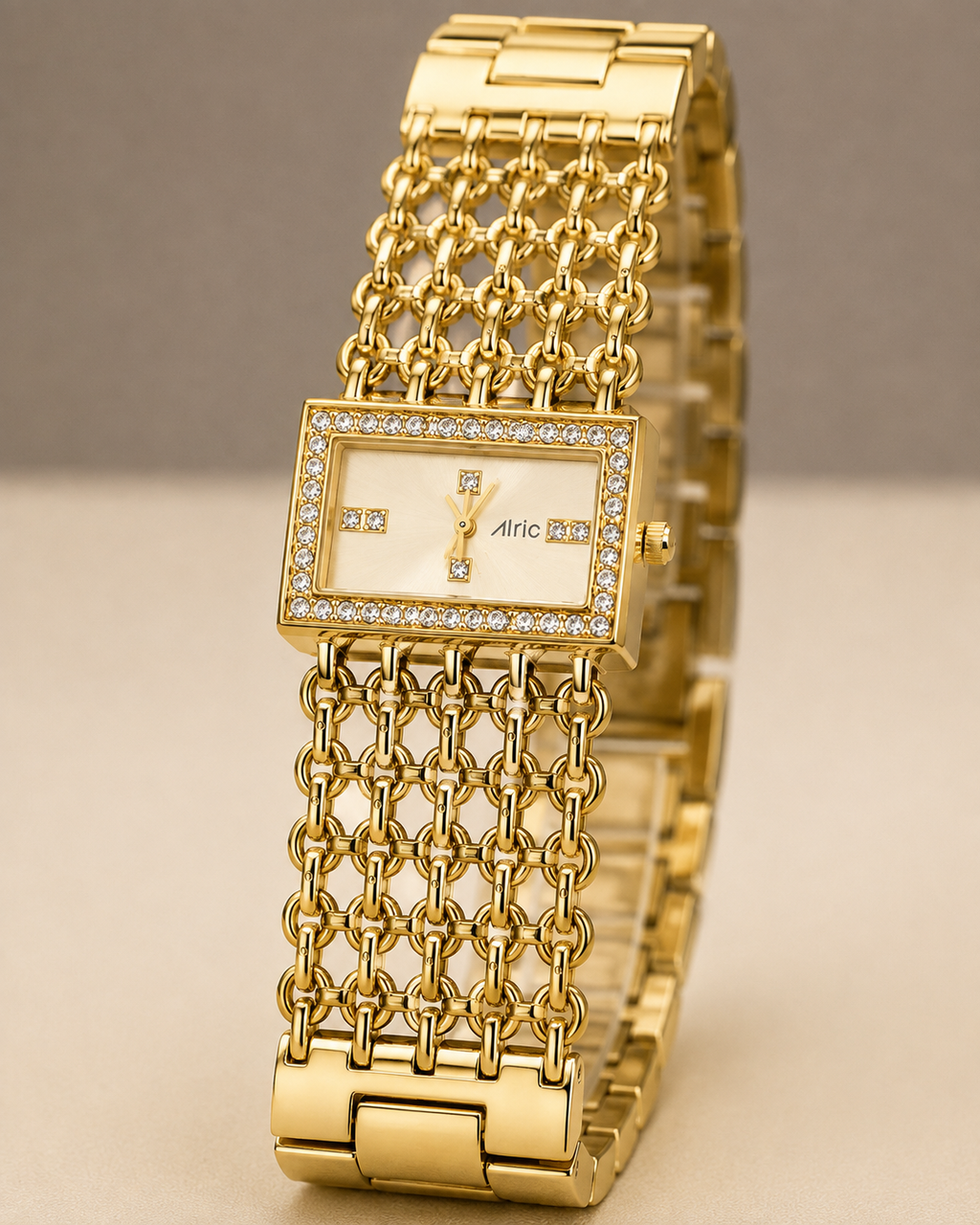 Luxe Gold Analog Quartz with Jewels | Elegant Watch for Women