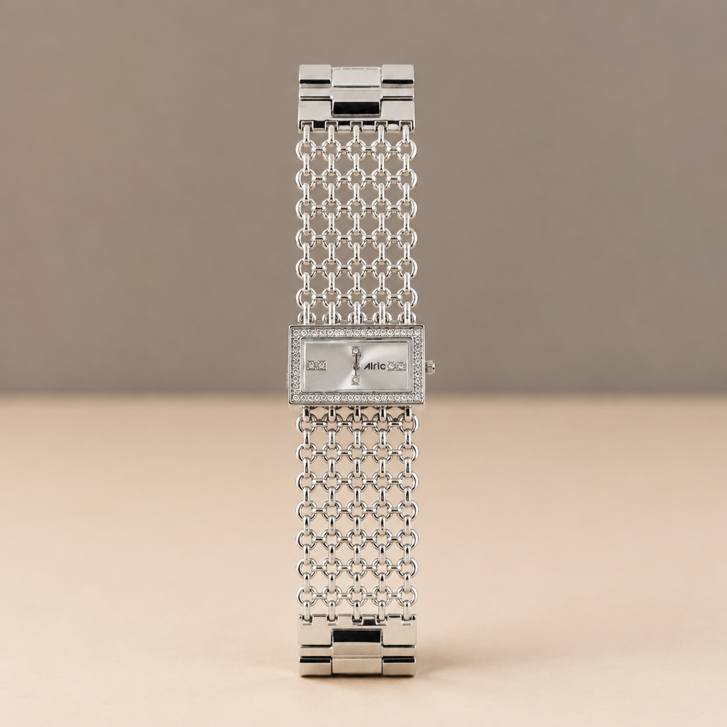 Luxe Silver Analog Quartz with Jewels | Elegant Watch for Women