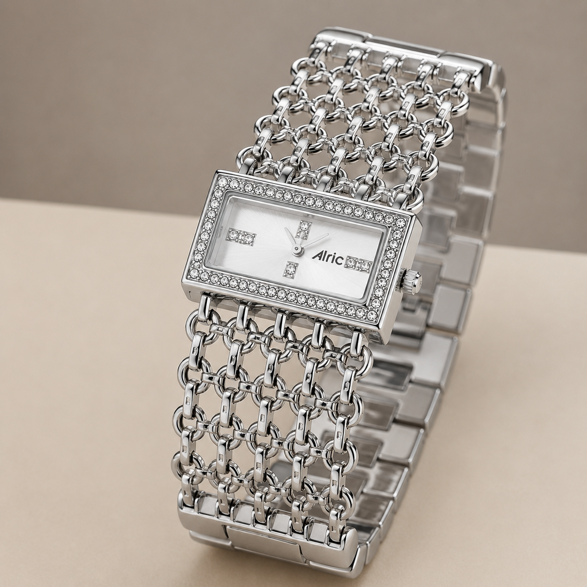 Luxe Silver Analog Quartz with Jewels | Elegant Watch for Women