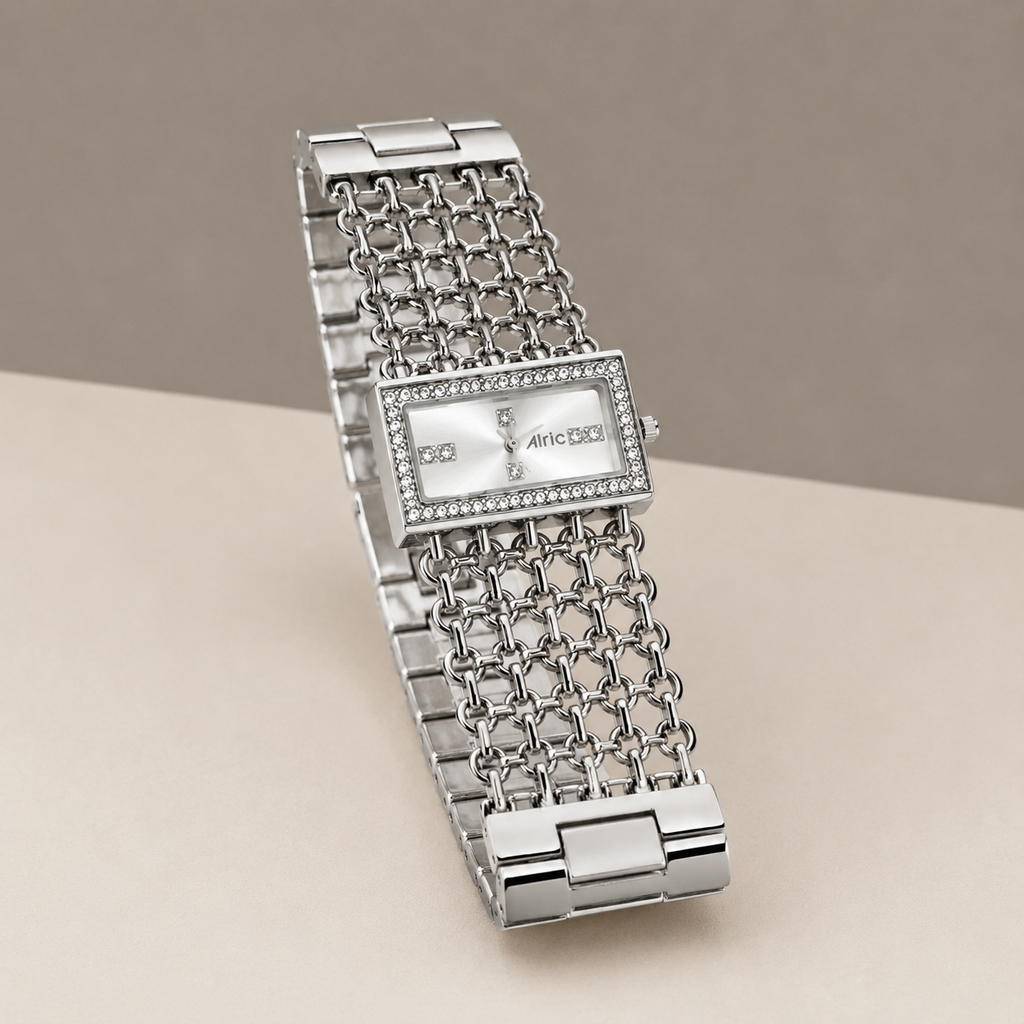 Luxe Silver Analog Quartz with Jewels | Elegant Watch for Women
