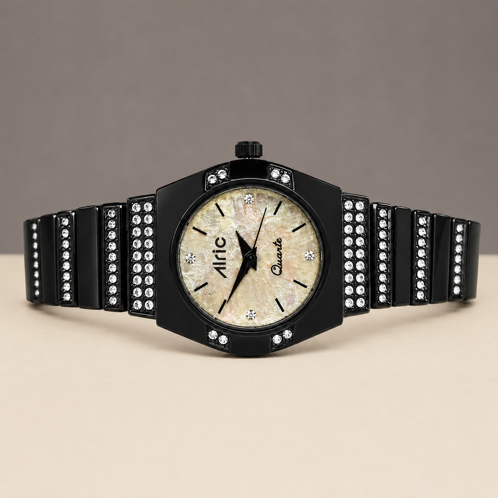 Opaline Black Quartz Analog Wrist Watch For Girls