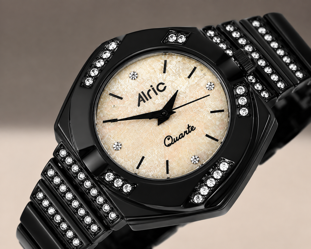 Opaline Black Quartz Analog Wrist Watch For Girls