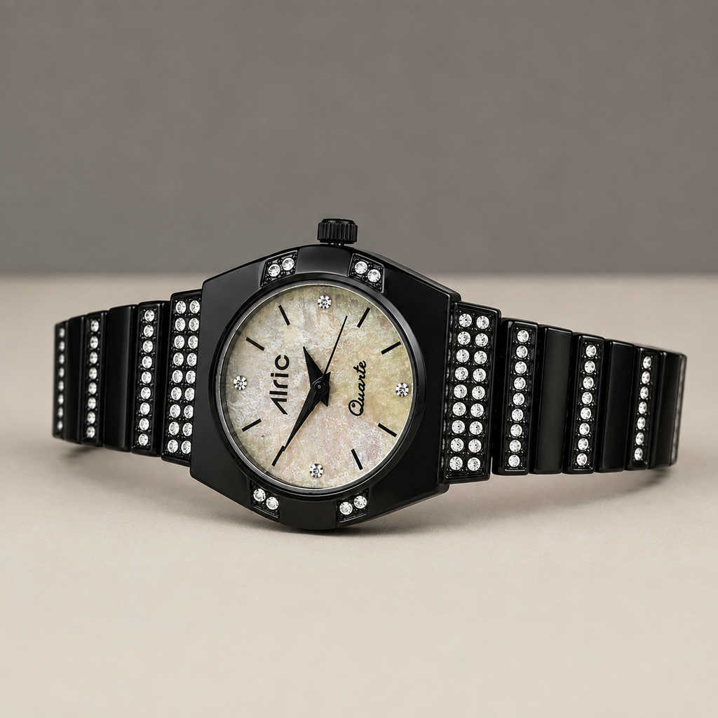 Opaline Black Quartz Analog Wrist Watch For Girls