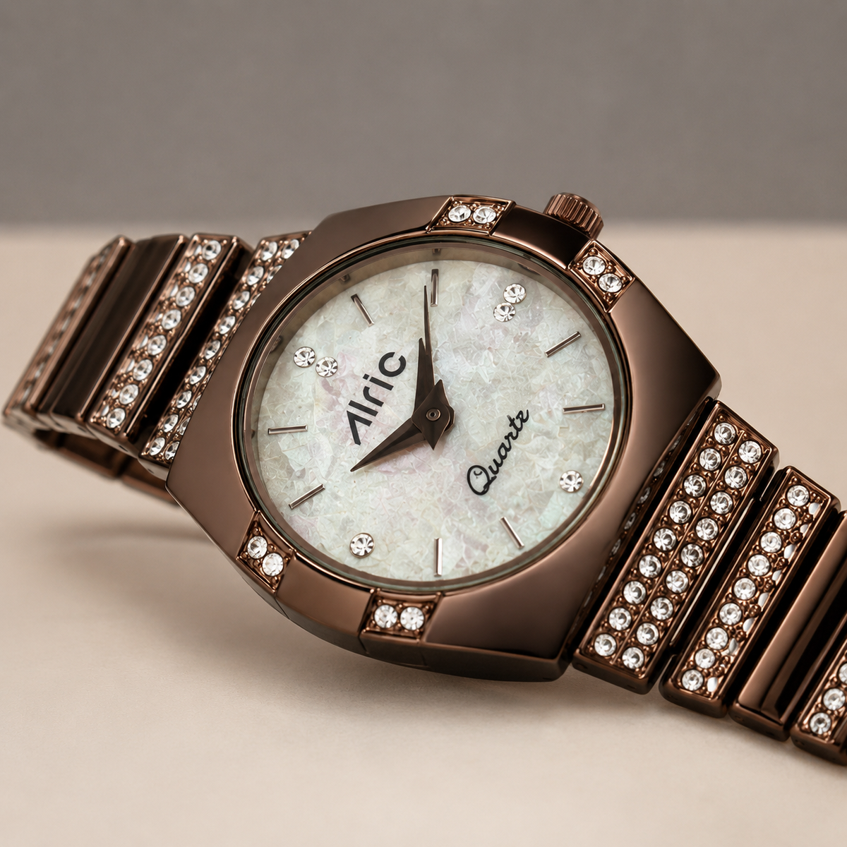 Opaline Brown Analog Quartz with Jewels | Elegant Watch for Women