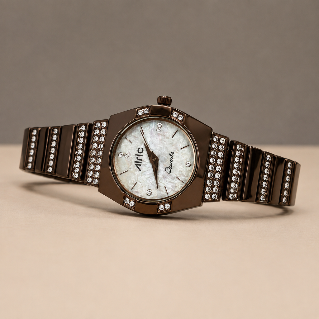 Opaline Brown Analog Quartz with Jewels | Elegant Watch for Women
