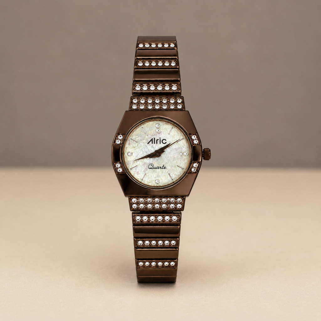 Opaline Brown Analog Quartz with Jewels | Elegant Watch for Women