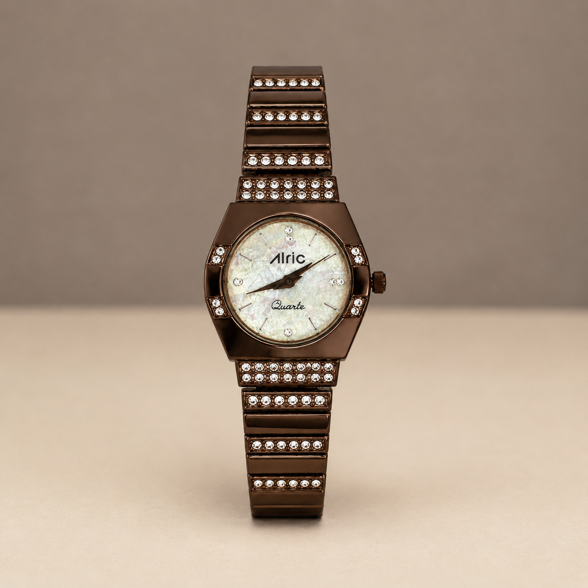 Opaline Brown Analog Quartz with Jewels | Elegant Watch for Women