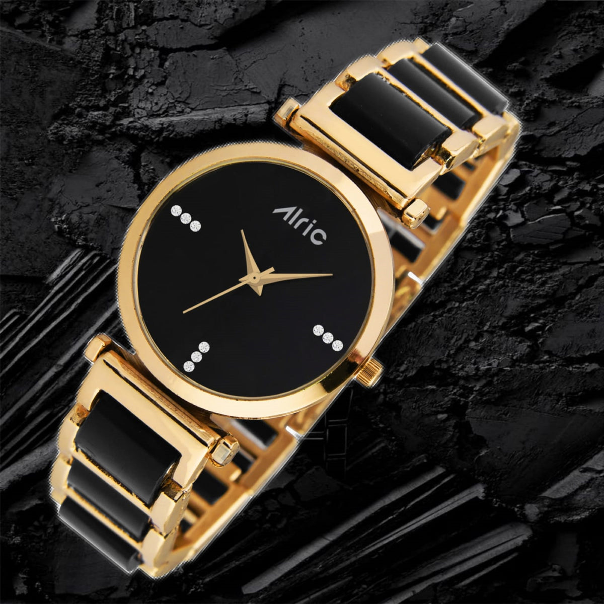 Ellip Gold and Black Round Quartz Analog Wrist Watch For Girls (30 Mm Dial)
