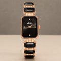 Alric Octa Big Diamond Stone Studded Black & Rose Gold Square Quartz Analog Wrist Watch For Girls (14.28 Mm Dial)