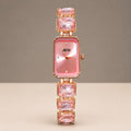 Alric Octa Big Diamond Stone Studded Pink & Rose Gold Square Quartz Analog Wrist Watch For Girls (14.28 Mm Dial)