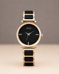 Ellip Gold and Black Round Quartz Analog Wrist Watch For Girls (30 Mm Dial)