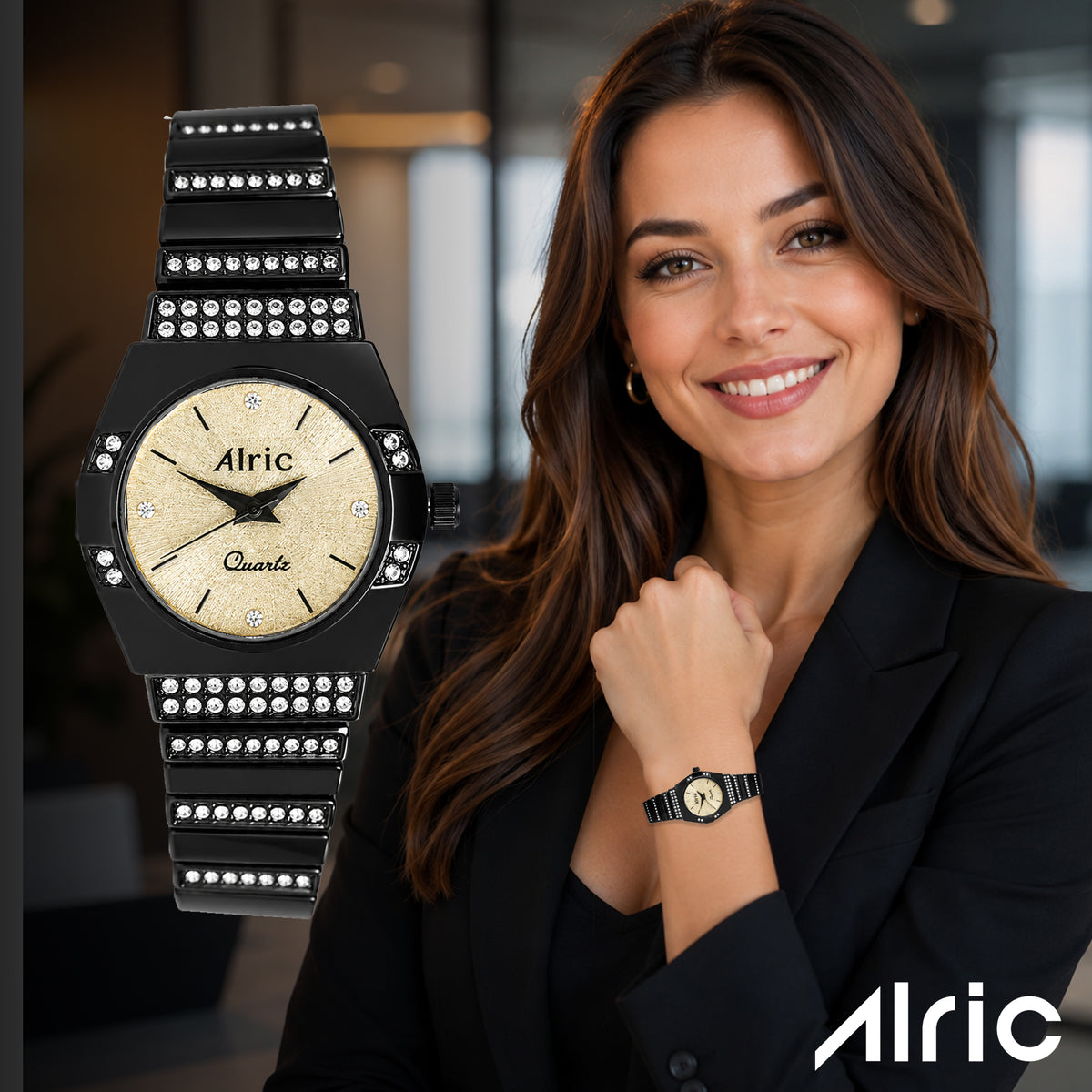 Opaline Black Quartz Analog Wrist Watch For Girls