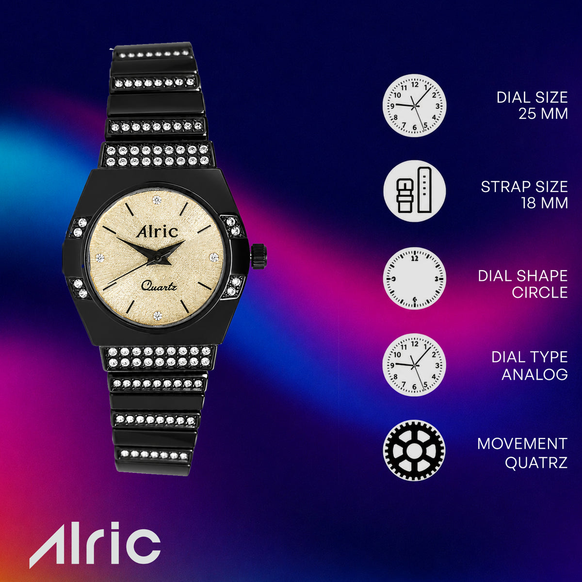Opaline Black Quartz Analog Wrist Watch For Girls