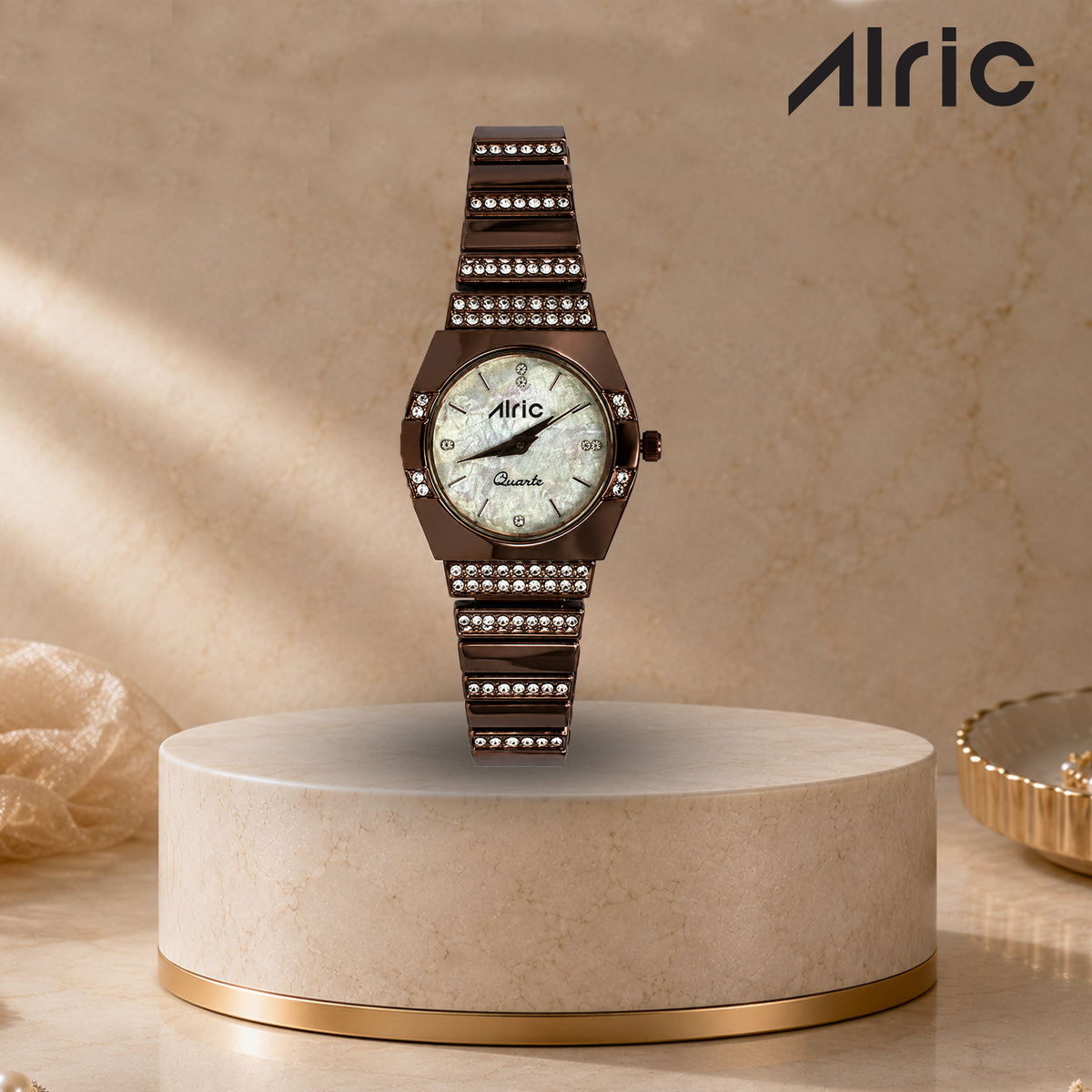 Opaline Brown Analog Quartz with Jewels | Elegant Watch for Women
