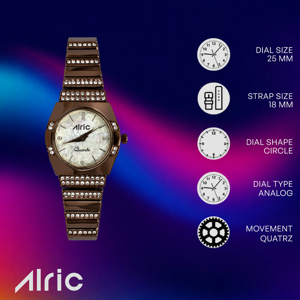 Opaline Brown Analog Quartz with Jewels | Elegant Watch for Women