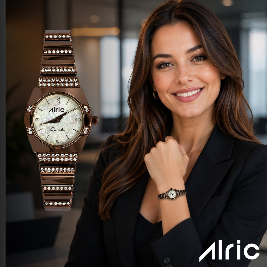 Opaline Brown Analog Quartz with Jewels | Elegant Watch for Women
