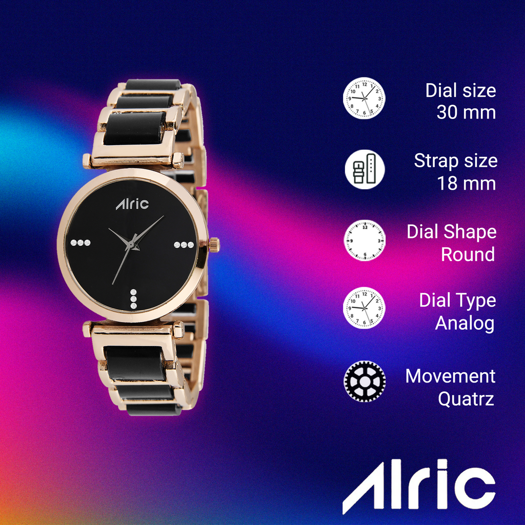 Ellip Rose Gold & Black Quartz Analog Wrist Watch For Girls (13.6 Mm Dial)