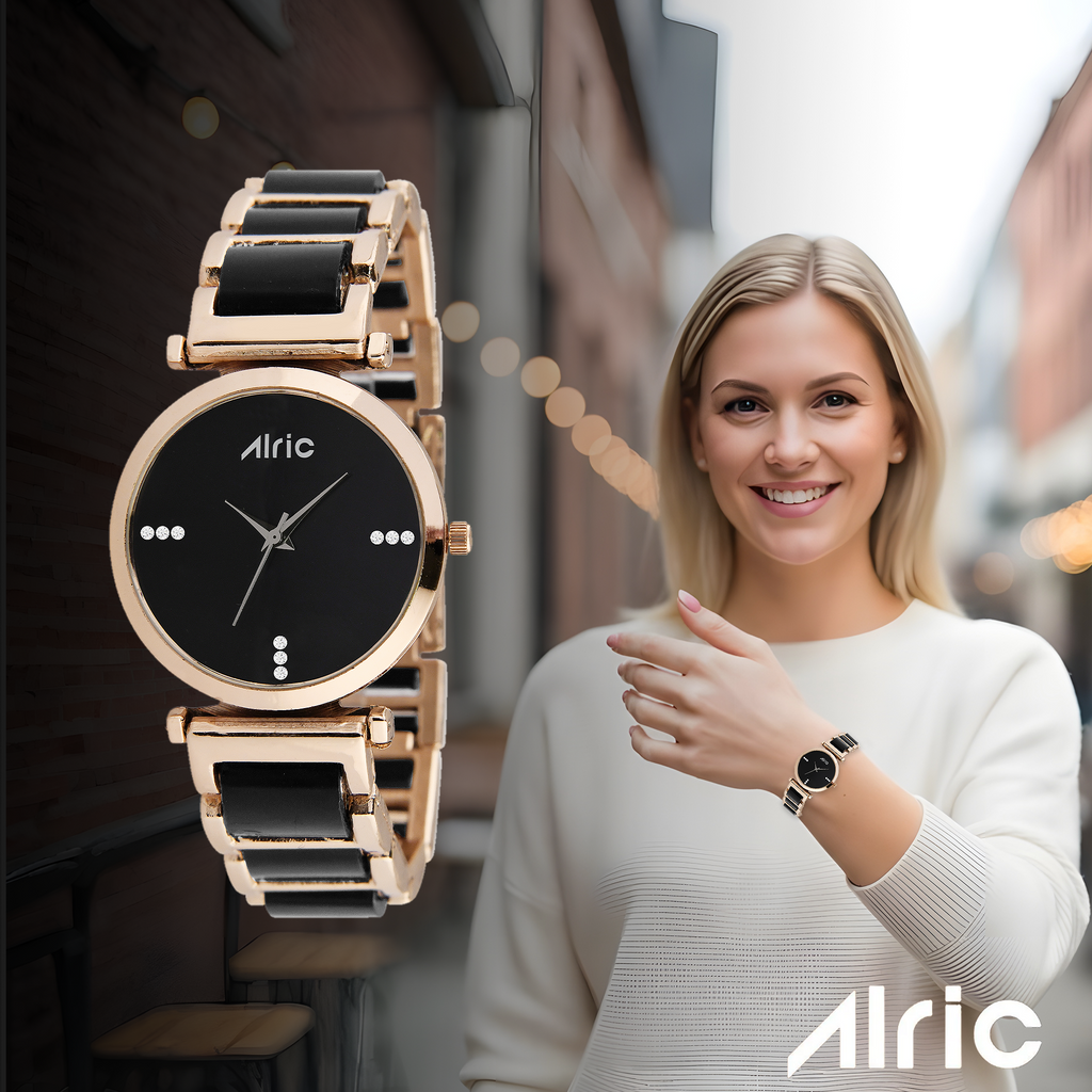 Ellip Rose Gold & Black Quartz Analog Wrist Watch For Girls (13.6 Mm Dial)