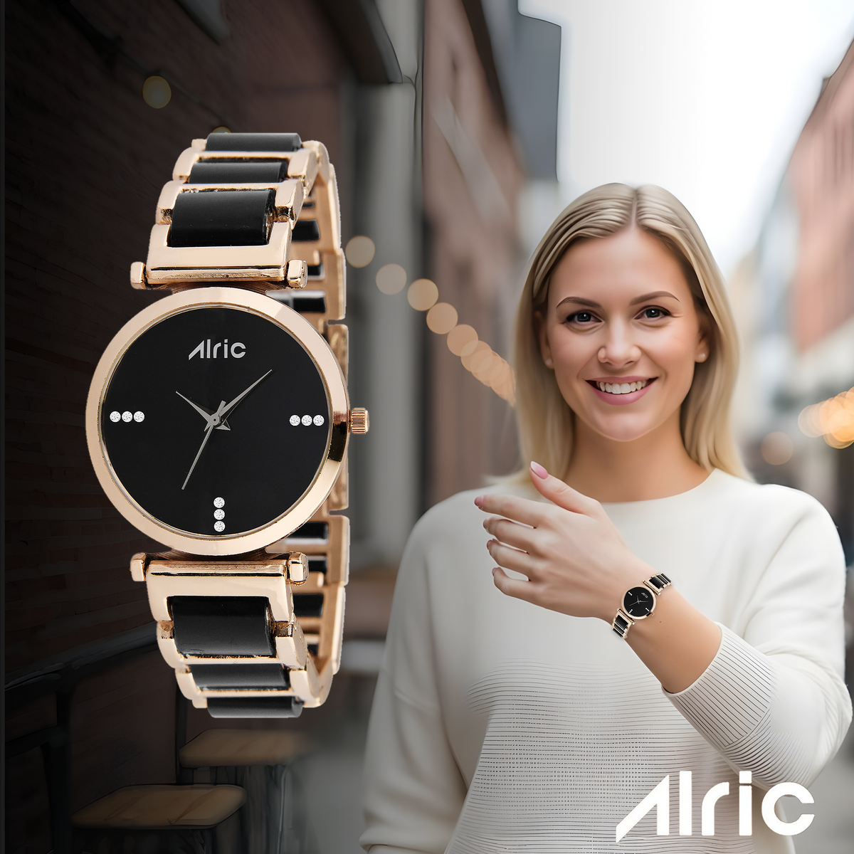 Ellip Rose Gold & Black Quartz Analog Wrist Watch For Girls (13.6 Mm Dial)