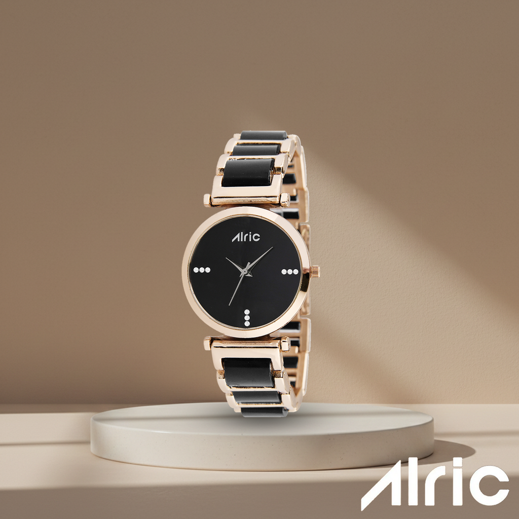Ellip Rose Gold & Black Quartz Analog Wrist Watch For Girls (13.6 Mm Dial)