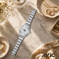 Opaline Silver Analog Quartz with Jewels | Elegant Watch for Women
