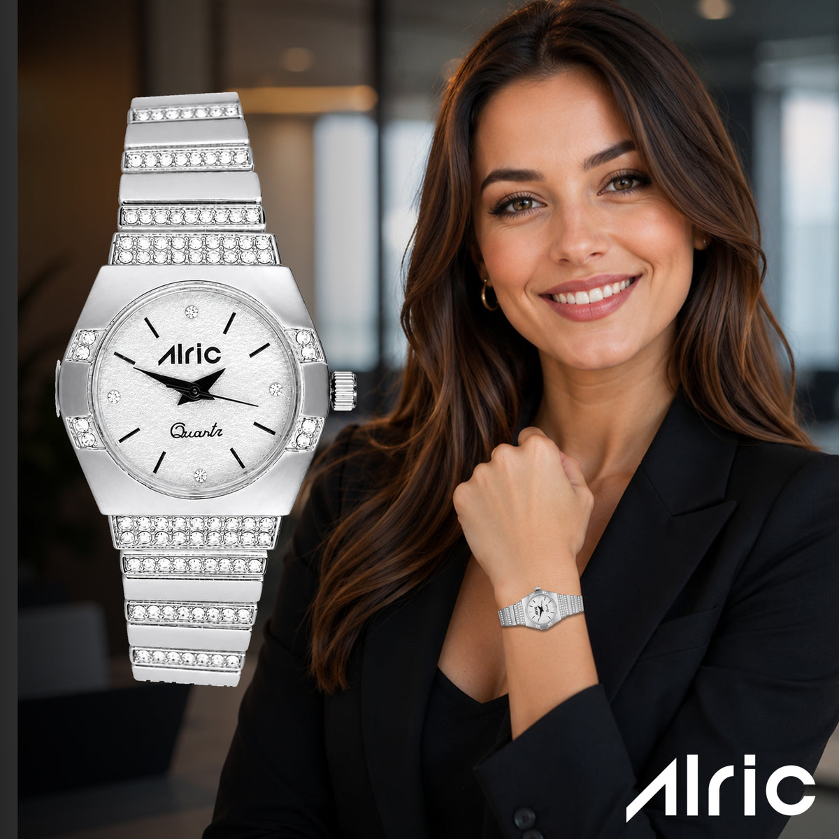 Opaline Silver Analog Quartz with Jewels | Elegant Watch for Women