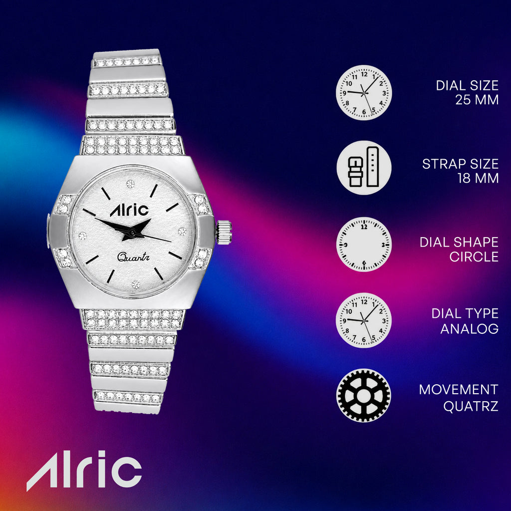 Opaline Silver Analog Quartz with Jewels | Elegant Watch for Women